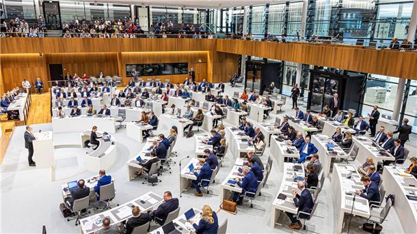 Niedersachsen will früher klimaneutral werden Abgeordnete nehmen im Plenarsaal an einer Sitzung des niedersächsischen Landtags teil.