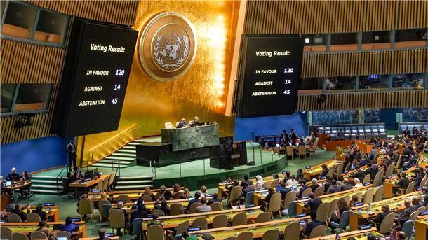 Lage in Gaza: UN-Vollversammlung nimmt Resolution an Abstimmung bei der UN-Vollversammlung.