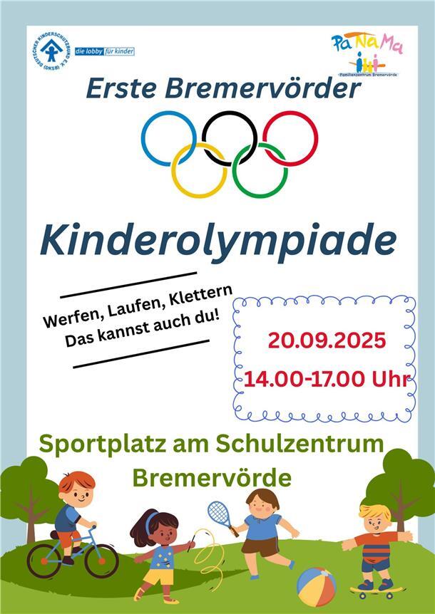 Am Sonnabend, 20. September, veranstalten der örtliche Kinderschutzbund und das PaNaMa-Familienzentrum auf dem Sportplatz am Schulzentrum Bremervörde eine ganz besondere Kinderolympiade. 
