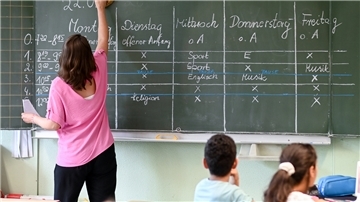 Das Foto zeigt den Unterricht in einer Klasse. 