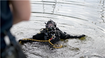 An mehreren Stellen stiegen die Taucher in das Becken des Neuen Hafens.