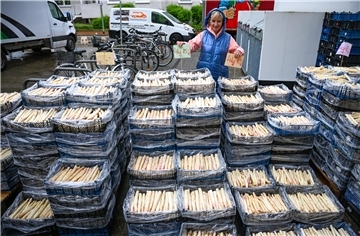 Anja Wasilewska verkauft Spargel statt Blumen gleich kistenweise und zum Sonderp...