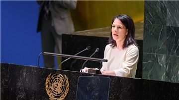 Annalena Baerbock spricht bei der Generalversammlung der Vereinten Nationen in New York.