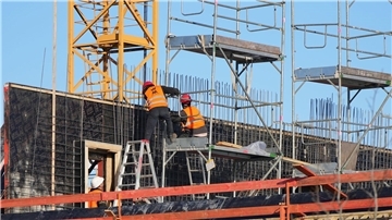 Arbeiter auf einer Baustelle in Potsdam.