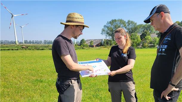 Archäologe Thorsten Becker (links) und Geoarchäologin Kira Raith erklären dem Butjenter Heinz-Dieter Hobbie ihr Forschungsvorhaben.
