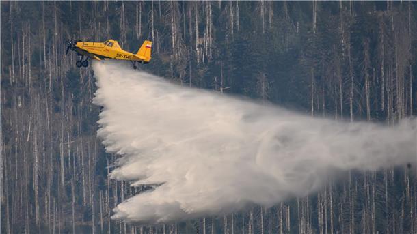 Auch ein Löschflugzeug ist im Einsatz. (Symbolbild)