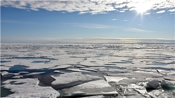 Auf dem Arktischen Ozean am Nordpol schwimmen Eisplatten.
