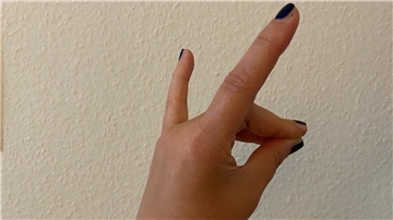 Eine Hand zeigt den Schweigefuchs.