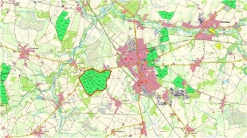 Auf der Karte ist die Fläche eingerahmt, auf der die Maßnahmen am Großen Holz umgesetzt werden sollen. Der Wald soll ökologisch aufgewertet und klimatisch stabilisiert werden.