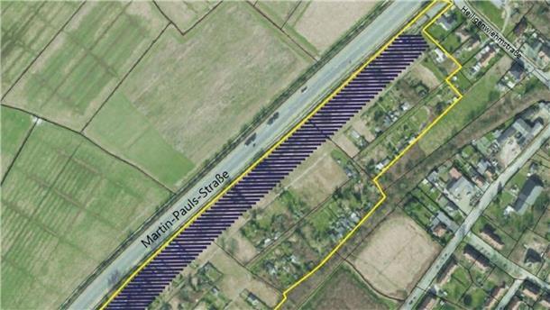 Diese Karte zeigt ein städtisches Grundstück in Nordenham, auf dem rein theoretisch ein Solarpark entstehen könnte.