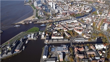Standorte des AWI in Bremerhaven aus der Luft fotografiert.