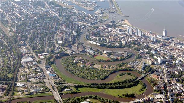 Luftaufnahme der Geesteschleife in Bremerhaven