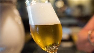 Ein Bierglas mit frisch gezapften Bier