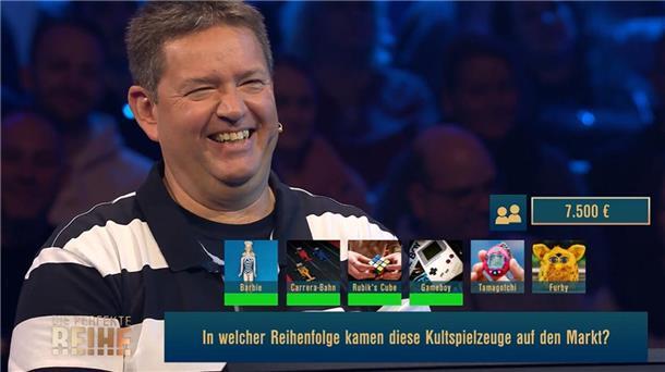 Ein Kandidat in einer TV-Quizshow. Butjadingens Bürgermeister Axel Linneweber hat bei „Die perfekte Reihe" mitgemacht.