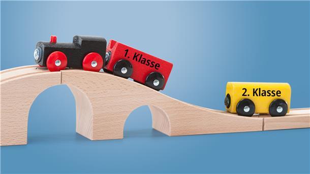 Bei einer Modelleisenbahn wird die zweite Klasse abgehängt.