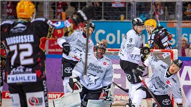 Die Fischtown Pinguins und die Kölner Haie stehen auf der Eisfläche.