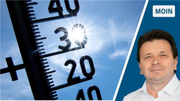 Links: Thermometer mit der Sonne im Hintergrund, rechts NZ-Reporter Ismail Kul. 