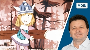 Links: Zeichentrickfigur Wickie mit einem Schlauch in der Hand. Rechts: NZ-Reporter Ismail Kul.