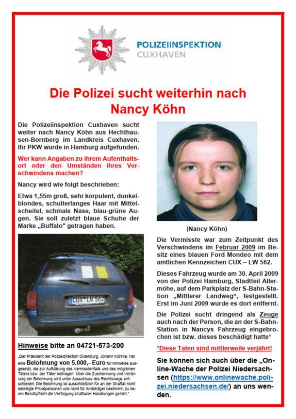 Vermisste Nancy Köhn: Polizei nimmt Suche wieder auf