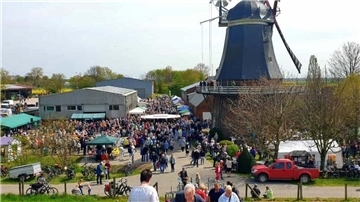 1000 Menschen und eine Mühle sind zu sehen.