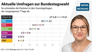Diagramm zur Sonntagsfrage mit Prozenten der Parteien und Bild von Volontärin Mareike Blumenthal.