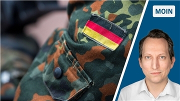 Das geteilte Bild zeigt eine Uniformjacke mit Deutschlandfahne und den Kopf eines Mannes.