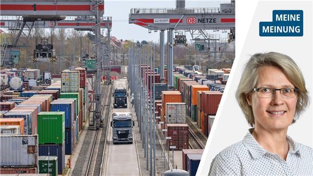 Container und zwei Lkw