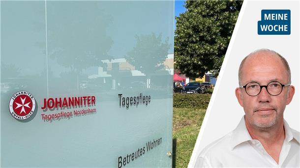 Ein Schild weist auf die Tagespflege der Johanniter in Nordenham hin.