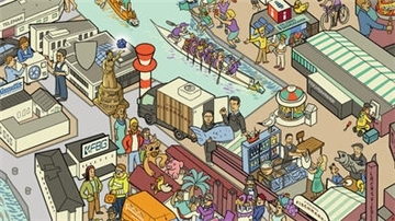 Wimmelbild vom Fischereihafen.