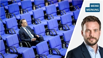 Union-Frakionschef Jens Spahn sitzt in einer Stuhlreihe des Plenarsaals, unserer Kommentator Jans Drebes