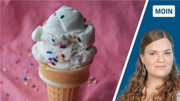 Zweigeteiltes Bild: Man sieht links ein Eis mit Streuseln und rechts das Foto der Reporterin Luise Langen.