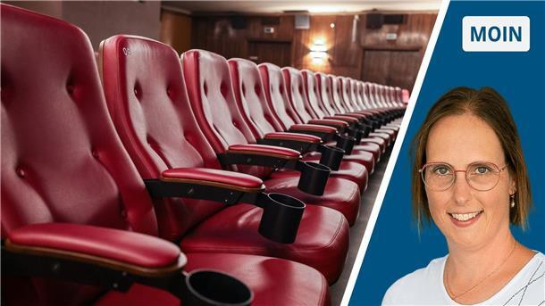 Die Collage zeigt ein Porträt der Autorin neben einer Detailaufnahme von Kinosesseln.