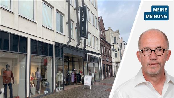 Fassade des Möbelhauses Büsing in der Fußgängerzone von Nordenham, das bald schließt.