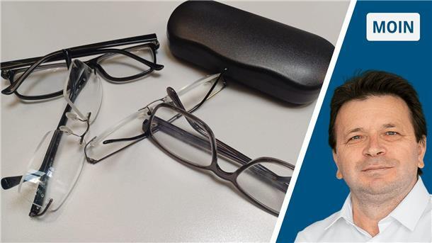 Auf dem Bild zu sehen sind verschiedene Brillen und ein Brillenetui.  