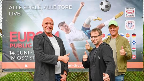 Björn Böning, Manuel Rohlfs und Meico Reis (von links) bieten im Nordseestadion öffentliche EM-Übertragungen an.