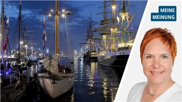 Geteiltes Bild, Schiffe und die Autorin des Textes. Bremerhaven kann so schön sein – machen wir es den Gästen doch bitte nicht mies.