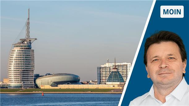 Blick auf Bremerhaven vom Weser aus. 