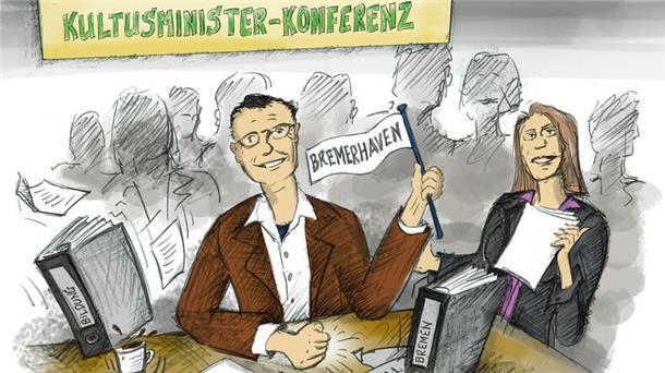 Schuldezernent Michael Frost und Bildungssenatorin Sascha Aulepp.