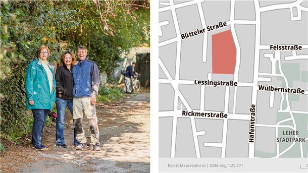 Brigitte Weinhold, Heike Ruppert und Jens Schülmann protestieren gegen die Waldrodung in der Weichselstraße.