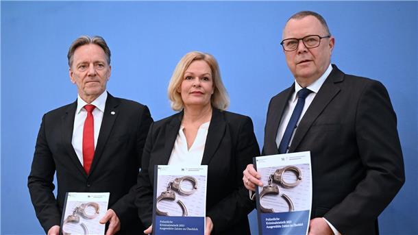 Polizei sucht nach Erklärungen für Zunahme von Gewalt Bundesinnenministerin Nancy Faeser mit BKA-Präsident Holger Münch (l.) und Brandenburgs Innenminister Michael Stübgen bei der Vorstellung der Polizeilichen Kriminalstatistik 2023 (PKS).