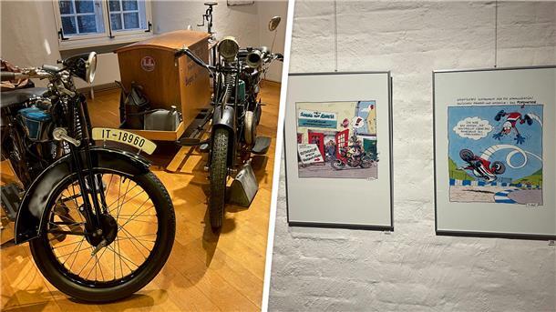 In der Burg zu Hagen werden aktuell Motorrad-Comics des Zeichners Holger Aue gezeigt. 