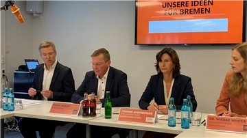 CDU-Pressesprecher Andreas van Hooven (von links), CDU-Fraktionschef Frank Imhoff, die stellvertretende CDU-Landesvorsitzende Yvonne Averwerser und die stellvertretende CDU-Fraktionsvorsitzende Wiebke Winter stellten die Ergebnisse ihrer Klausurtagung vor.