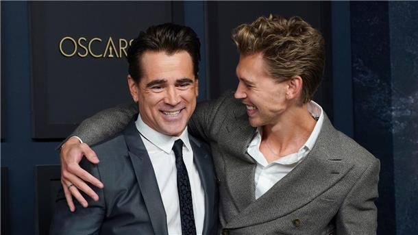 Edward Berger & Co. beim Lunch der Nominierten Colin Farrell (l) und Austin Butler verbreiten gute Laune auf dem roten Teppich.