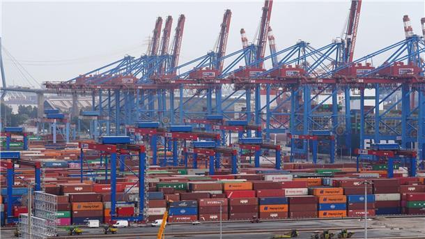 Container stehen auf dem Container Terminal Burchardkai im Hamburger Hafen.