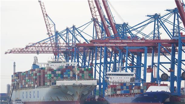 Containerschiffe werden am Container Terminal Tollerort im Hamburger Hafen abgefertigt.