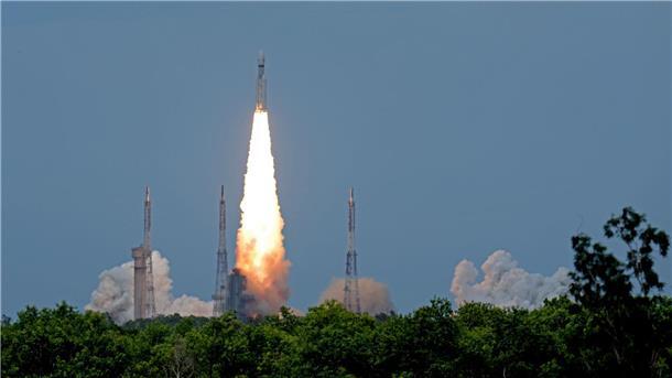 Das indische Raumschiff Chandrayaan-3, das Wort für „Mondfahrzeug“ in Sanskrit, startet vom Satish Dhawan Space Centre im indischen Sriharikota.