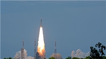 Das indische Raumschiff Chandrayaan-3 startet vom Satish Dhawan Space Centre.