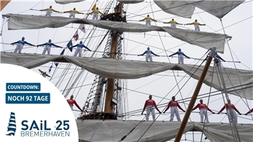 Sail 2015 am 16. August: Matrosen in den Rahen