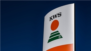 Das Logo des Pflanzenzüchtungs- und Biotechnologie-Unternehmen KWS Saat SE ist zu sehen.