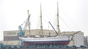 Das Marine-Segelschulschiff „Gorch Fock“ in der Lürssen-Werft.